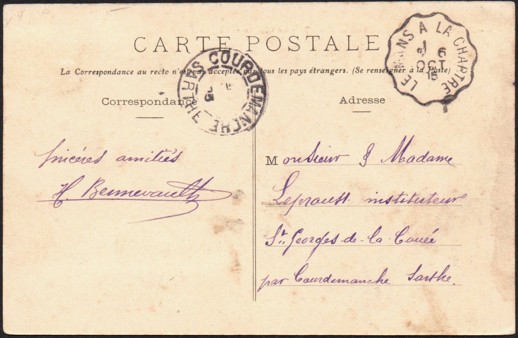 Courrier-Convoyeur-Ligne Le Mans à La Chartre Type 2